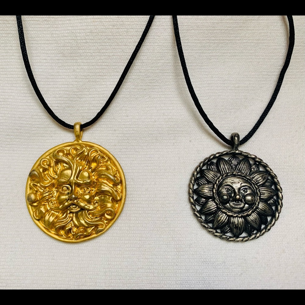 2 Necklaces- Sun Moon Wind Nature Flower Jewelry Boho Celestial Earth Art Summer